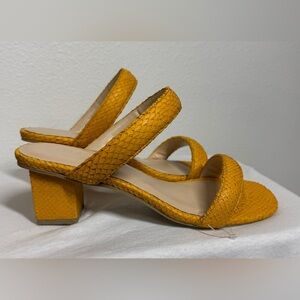 Nayla Dani Daffodil Yellow Sustainable Faux Reptile Snake Block Heel Sandal 7